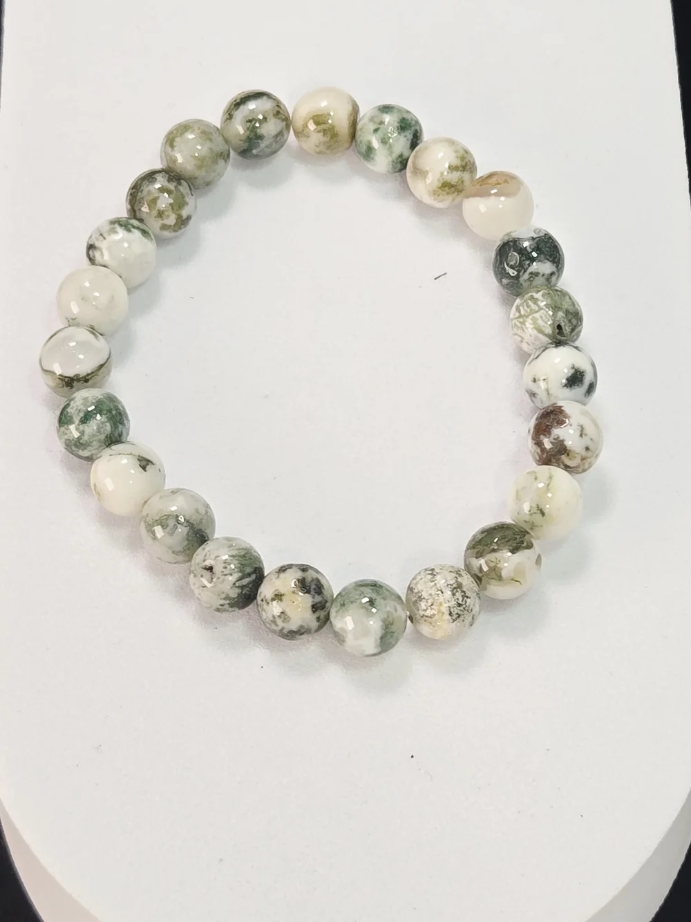 Tree Agate Beaded Bracelet Natural Stone Green White Healing Crystal Stretch